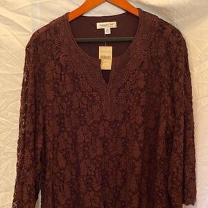 Coldwater Creek 3X Long Sleeved Maroon Lace Knit Top